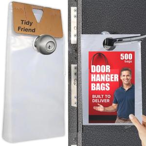 TidyFriend Door Hanger Bags 6” x 12” (500 Pack), Clear Door Hanger Bags Protects Flyers, Brochures, Notices, Printed Materials, Waterproof and Secure