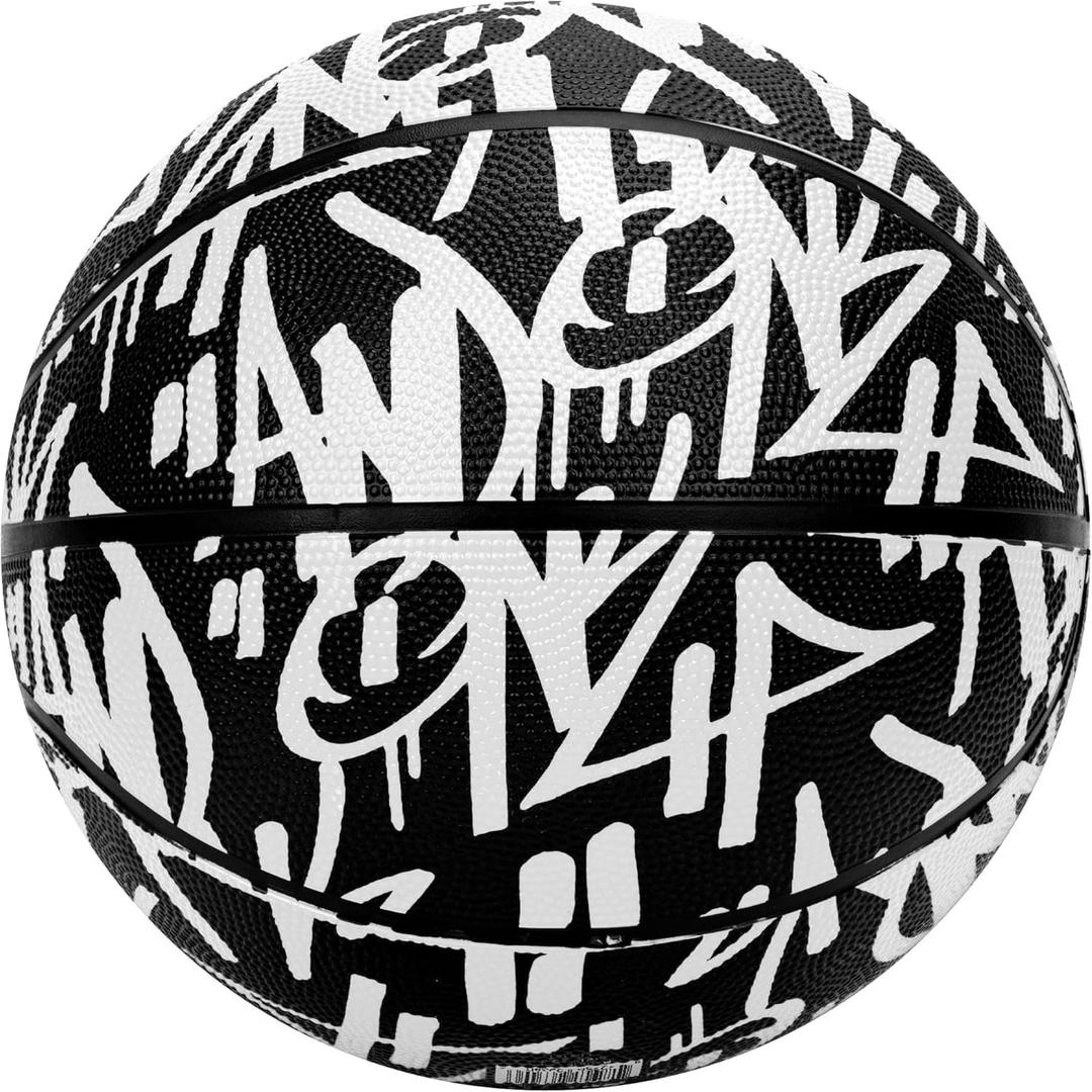 AND1 Street Ink Rubber Basketball: Official Regulation Size 7 (29.5 inches) Rubber Basketball - Deep Channel Construction Streetball, Made for Indoor Outdoor (White)