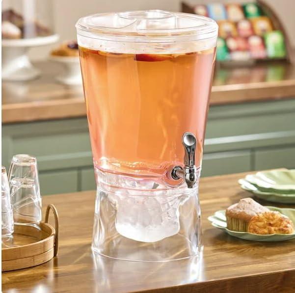 3.5 Gallon Acrylic Beverage Dispenser with Ice Core and Spigot, Clear BPA Free Drink Dispenser for Parties, Catering, Weddings and Events