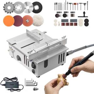 Mini Table Saw for Crafts, Multifunctional Portable Table Saws Adjustable Cutting Angle,Speed,SawDepth; Small Table Saw for Cutting, Grinding, Sanding; Tablesaw (Eternal Silver-Dual Motor)