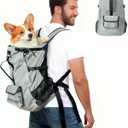 Pet Carrier Backpack for Medium to Large Dogs up to 33 lbs, Waterproof and Wear-Resistant, Equipped with Adjustable Waist and Chest Buckles, Detachable Storage Pocket with Reflective Strips, S