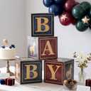 Amyhill Set of 4 Blue Red Baby Shower Boxes with Letters Bear Themed Baby Shower Decorations 11.8'' Horse Bear Theme Gender Reveal Blocks for Birthday Decor Backdrop Photo Prop Supplies