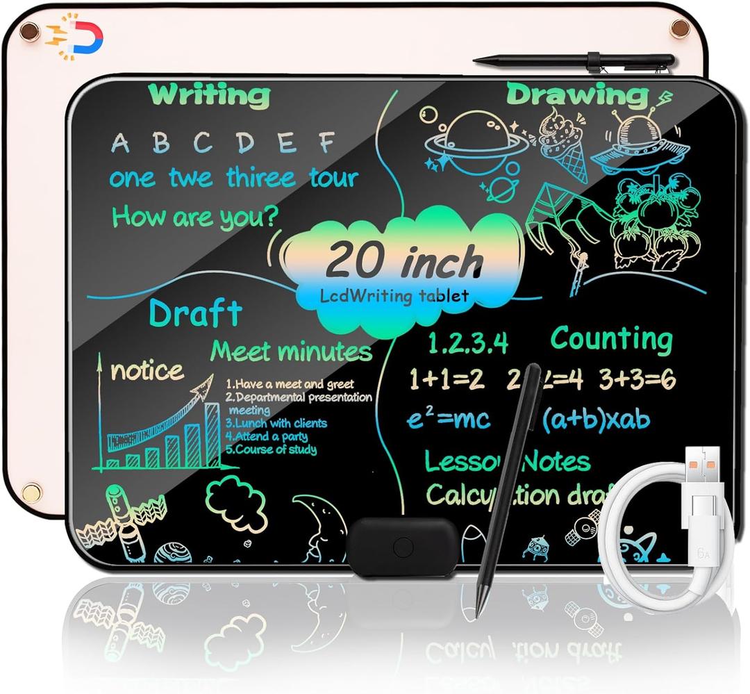 LCD Writing Tablet 20Inch Color Type-C Charging Drawing Tablet Doodle Board, Drawing Pads, Magnet adsorption Fridge, Educational Learning Toddler Toys 3 4 5 6 7 8 9 Years Boy and Girls Black