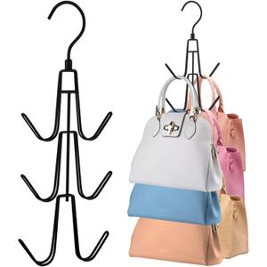 Purse Hanger for Closet, 2 Pack Rotatable Organizer Bag Hanger Hook, Space Saving Closet Organizers and Storage for Bags, Backpacks, Handbags, Black