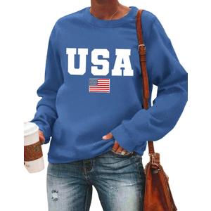 USA Sweatshirt Women American Flag Shirt Patriotic Tshirt Stars Stripes Pullover 4th of July Tee Tops (Small, Blue)