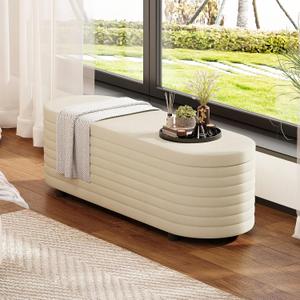 Storage Ottoman Bench 44.5" Upholstered Fabric End of Bed Bench with Removable Lid, Large Storage Chest for Bedroom, Living Room, Entryway (Beige)