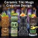 SuproBarware Tiki Glasses for Cocktails Mugs Set of 4 Ceramic Party Cups Bar Decor Creative Large Hawaiian Drinking Bar Decorations Vintage Tropical Drinkware Barware 4 Count