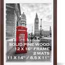 12x16 Picture Frames Dark Cherry Made of Solid Wood Display Pictures 11X14 Inch or 8.5x11 with Mat or 12x16 Inch without Mat for Wall Mounting and TableTop - Picture Frame 11X14 with 2 Mats - 1 Pack