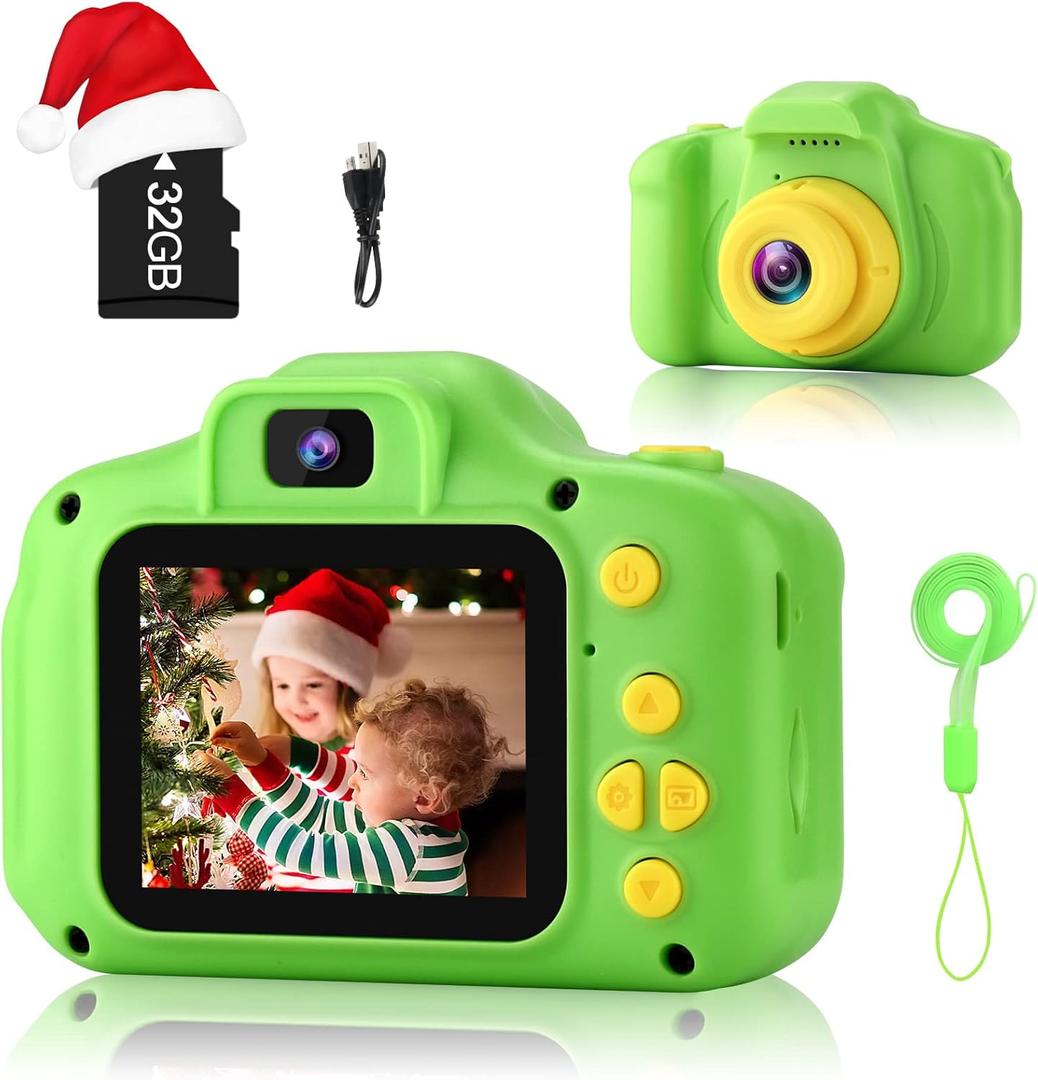 GKTZ Toys for Girls Age 3-8, Kids Camera Digital Video Toddler Camera Children Camcorder Birthday Gifts for 3 4 5 6 7 8 Year Old Girls with 32GB SD Card (Green)