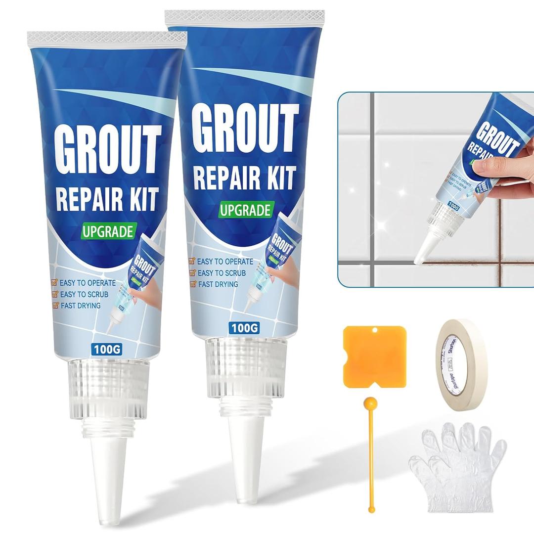 Tile Grout Repair Kit, 2 Pack Fast Drying Grout Filler for Bathroom, Kitchen, Shower, Versatile Triple Use with Grout Sealer, Replace Grout Pen for Restore Tile Joints Line (Grey