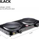 Electric Hot Plate, 2200W Countertop Burner, Cast Iron 2 Burners, Portable Electric Burner Stove, Portable Double Burners for Cooking,Easy to Clean, Black