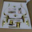 Moquin Brushed Gold Double Door Handle Set for Front Door, Gold Classic Double Front Door Lock Set with Dummy, Reversible Handle Lever for Entrance Exterior Doors, Satin Brass