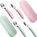 Toddler Utensils, Kids Stainless Steel Silverware Set, Toddler Forks and Spoons, Baby Utensils Set with Storage Box for Self Feeding Safe, Dishwasher Safe (2 Set with Case)