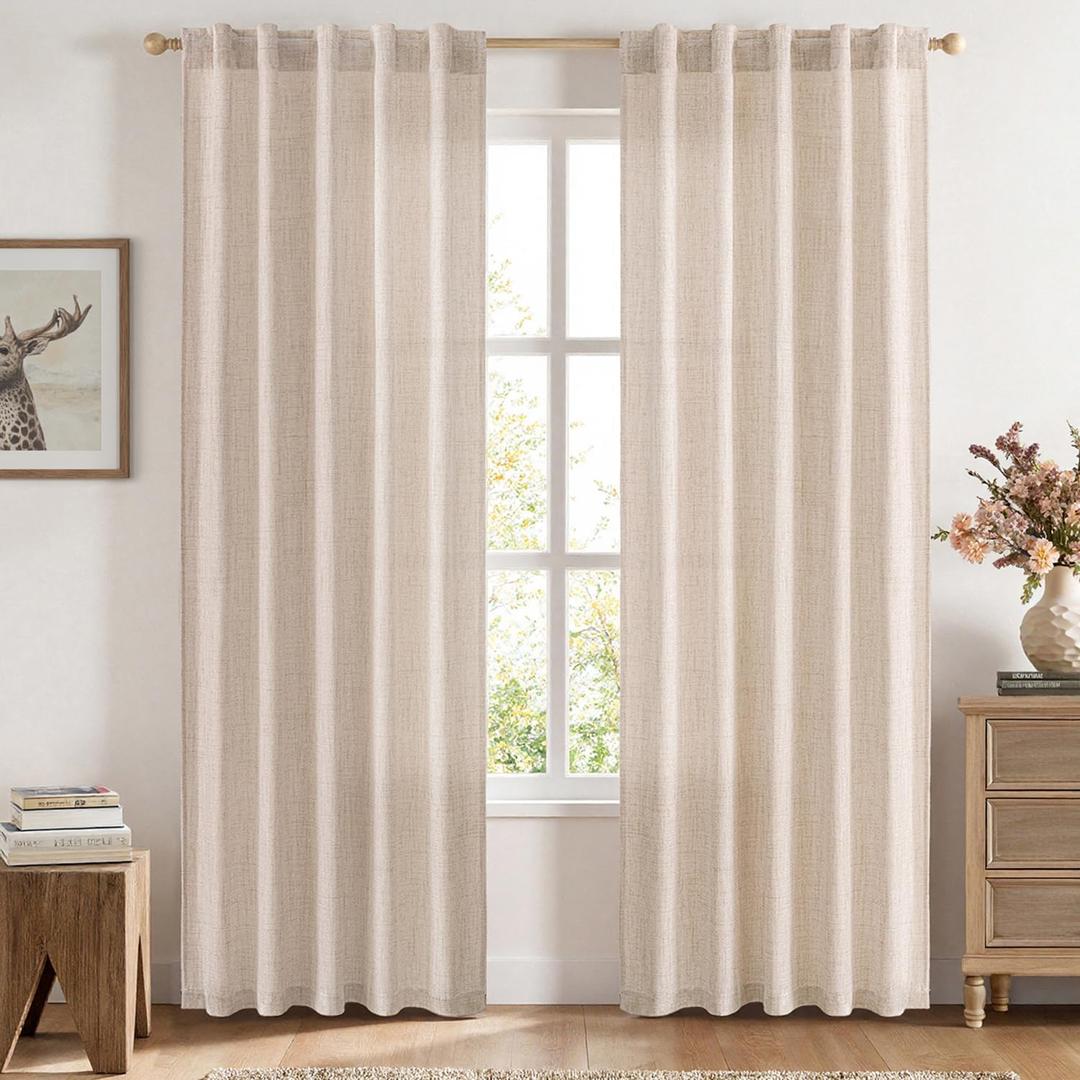 MIULEE Faux Linen Curtains 84 Inch Length 2 Panels Natural Ivory Semi Sheer Curtain with Back Tab Rod Pocket, Light Filtering Window Privacy Burlap Drapes for Living Room Bedroom 42W x 84L