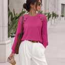 siliteelon Lace Long Sleeve Tops Dress Shirt Womens Crew Neck Loose Dressy Blouse Business Casual Work Summer 2026 Hot Pink (Pink, L)