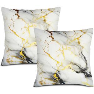Gray and White Gold Marble Throw Pillows Covers 18"x18" Set of 2, Black Gold Abstract Modern Decorative Pillow Cases Cushion Covers for Couch Sofa Living Room Decor