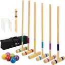 Pointyard Six Player Croquet Set with Premium Wooden Mallets 28 in, Colored Ball, Wickets, Stakes, Perfect Outdoor Game, Yard Game, Party BBQ Game for Adults & Families (Includes Sturdy Carrying Bag)