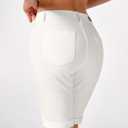 roswear Women's Jean Shorts Stretchy Skinny Knee Length Bermuda Shorts with Front Seam (White, M)