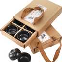 Foraineam 12 Pcs Ceramic Sake Tea Cups, 1.5 Ounces / 45 Ml Premium Black Pottery Asia Japanese Teacups Set, Kungfu Style Tea Accessories Handcraft Gift Box Pack