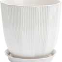 ADN 10 Inch Ceramic Planter Pot with Drainage Hole and Saucer,Large Round Plant pots for Indoor Outdoor Plants,Modern Flower pots, White