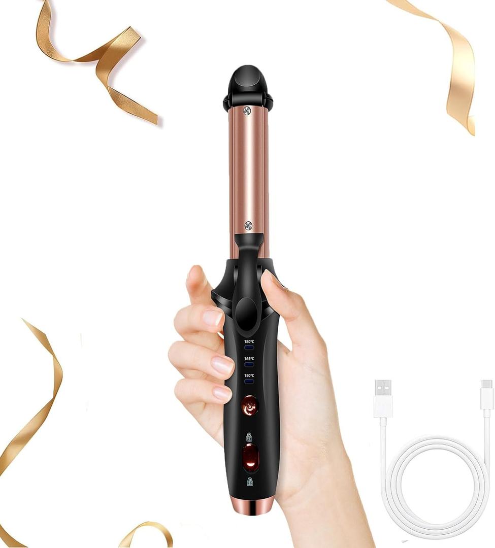 4000mAh Portable Cordless Hair Curler, Cordless Curling Iron Rechargeable, Mini Curler Iron 3 Temp Setting Travel Battery Powered Curling Iron,USB Charge Hair Straightener and Curler 2 in 1