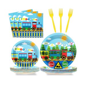 Train Birthday Party Supplies Train Theme Party Tableware Includes Train Party Plates Napkins Fork and Train Theme Tablecloth for Birthday Parties Decorations Set Serve 20