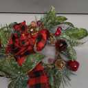 idyllic 6PCS 9-Inch Christmas Mini Wreaths for Kitchen Cabinets - Snowy Cedar Garland with Plaid Ribbon, Red Berry Pine for Holiday Decor