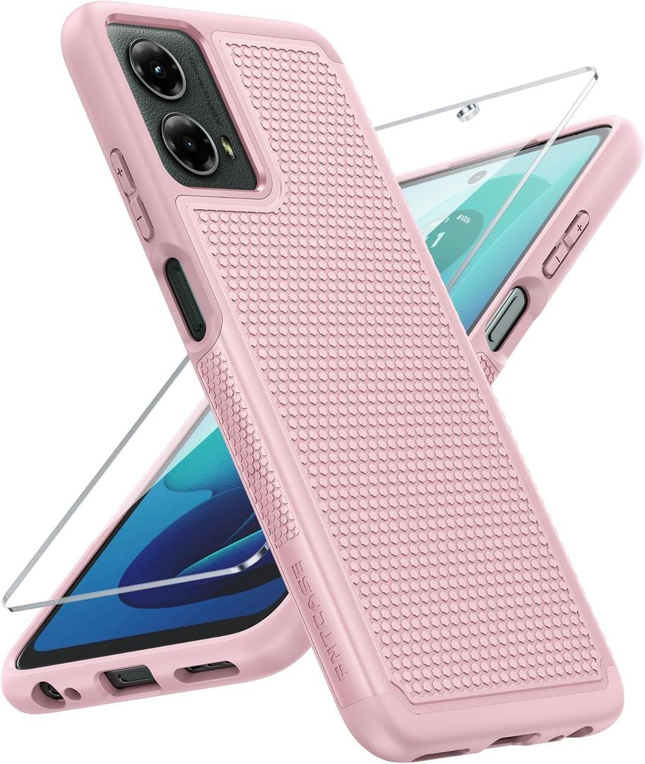 FNTCASE for Motorola Moto G-5G-2024 Case: Dual Layer Heavy Duty Cell Phone Protective Cover Shockproof Rugged with Non-Slip Textured - Military Drop Protection Bumper Tough Case (Pink)