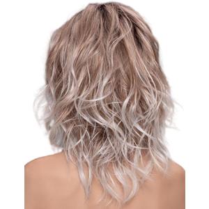 TISHINING Medium Rose Blonde Wavy Wigs for White Women Layered Ombre Rose Blonde to White Beach Wave Bob Wig Natural Looking Daily Party Synthetic Hair Wig