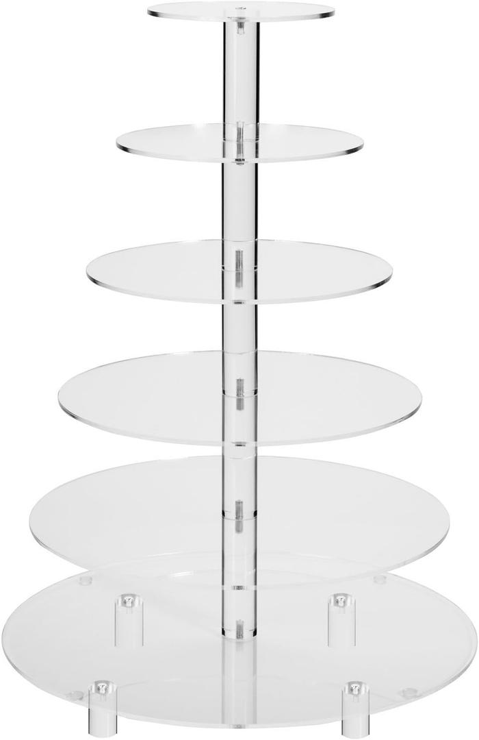 Jusalpha 6 Tier Round Acrylic Cupcake Stand-cake stand-dessert stand, cupcake Tower 6RFs (6 Tier With Base) (6RF-S)