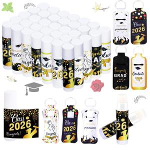 36 Pcs 2026 Graduation Gift Bulk Lip Balms Class of Graduation Party Favors Chapstick Holder Keychain and Lip Balms Set for Students Dry Chapped Lips Classmates Graduation Party