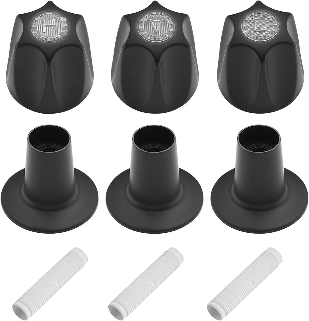Metal 3 Piece Shower Knob with Handle Flange Replacement for Price Pfister Verve Tub Shower Faucet Hot and Cold Handles, Remodel Kit, Matte Black