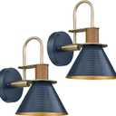 Rustic Wall Sconces Set of Two, HWH Indoor Wall Sconce 1-Light Barn Vanity Light, Hammered Barn Wall Lamp for Bathroom Bedroom Kitchen, Hammered Metal Shade, Navy Blue Finish, 5HZG74B-2L BL+BG