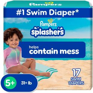 Pampers Swim Diapers - Splashers - Size 5+, 17 Count, Gap-Free Disposable Baby Swimming Pants