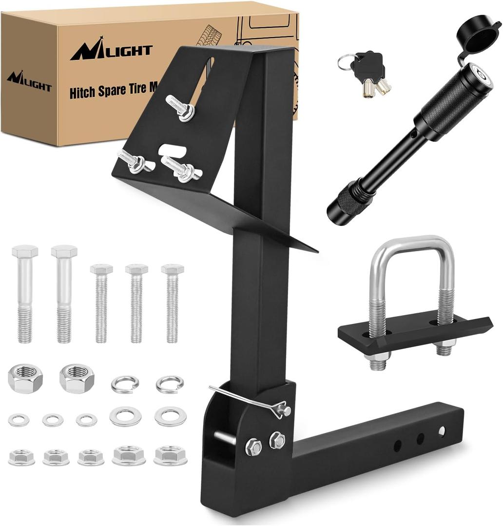Nilight Trailer Hitch Spare Tire Carrier Adjustable Hitch Spare Tire Mount for Truck SUV ATV UTV for 2 Inch Receiver Fits 4 & 5 & 6 Lugs Trailer Wheels