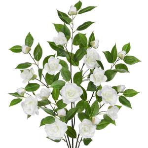 35.4" White Artificial Flowers Stems Real Touch Fake Camellia Fade Resistant, 3Pcs Realistic Faux Camellia Silk Flowers for Floral Arrangements, Table Centerpiece, Wedding, Living Room, Entryway Decor