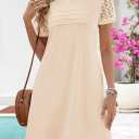 MEROKEETY Women's Summer Short Lace Sleeve T Shirt Dress Casual Crew Neck Pleated Front Shift Dresses (Black, XL)