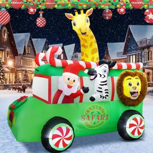 YOUBET 8FT Christmas Van Inflatables - Christmas Inflatables Outdoor Decoration with Animals Santa Claus Blow Up Built-in 8 Led Lights for Xmas Yard Lawn Outdoor Decorations