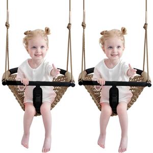 2-in-1 Toddler Swing, Adj Ropes, Ind/Out, Heavy-Duty,Light Brown 2-Pack
