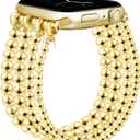 JR.DM Gold Beaded Bracelet Bands Women Compatible with Apple Watch 40mm 42mm(S10/11) 41mm 38mm Dressy Fancy Stretchy Elastic Jewelry Strap Replacement for iWatch Series 11/10/9/8/7/6/5/4/3/2/1/SE