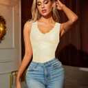 SAUNGKUAI Women's V Neck Sleeveless Bodysuit Going Out Body Suit Tank Tops 2025 Lace Trendy Outfits (Yellow, M)