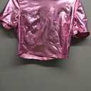 SOLY HUX Women's Y2k Metallic Tee Mock Neck Short Sleeve Crop Tops T Shirt Solid HotPink Small