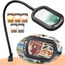VEEMAGNI 10X Magnifying Glass with Light and Clamp, Rectangle 24" Gooseneck Magnifier with Stand, 5 Color Modes Dimmable LED Lighted Desk Lamp, Hands Free Magnifier for Reading Painting Crafts Jewelry (Black)