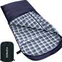 Cold Weather Sleeping Bag 100% Cotton Flannel XXL for Adults Big and Tall,Free Compression Sack (90" x 39" Left Zip, 0F Navy Blue)