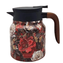 Vintage Floral Pattern Teapot Built-in Infuser, Vintage Floral Tea Pot with Built in Infuser Stainless Steel Thermal Carafe with Lid for Hot Drinks(Wooden handle,35oz) (Red)