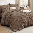 Bedsure Queen Comforter Set Brown - Bed in a Bag Queen Size Bedding 7 Pieces, GentleSoft Pintuck Bed Set Gift for Family, Pinch Pleat All Season Comforter with Sheets, Pillowcases & Shams