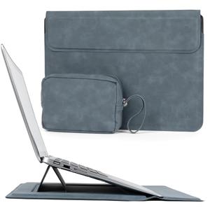 Allinside 13-14 Inch Laptop Sleeve Case for MacBook Pro 14" 2021-2024/MacBook Air 13" 2010-2017/MacBook Pro 13" 2010-2015, Waterproof Matte PU Leather Sleeve Cover with Stand & Accessory Pouch, Blue