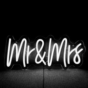 Mr Mrs Neon Signs Neon Light Led Decorative Neon Sign for Bedroom Wall 16.5x7 Inches White Neon Sign for Girl Gift Apartment Anniversary Wedding Valentine's Day Party Wedding Table Reception
