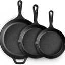 EWFEN Cast Iron Skillet 3-Piece Set, Heavy-Duty Professional Restaurant Chef Quality Pre-Seasoned Pan Cookware Set, 6", 8", 10" Pans For Frying, Saute, Cooking, Use Indoor/ Outdoor, Oven, Grill