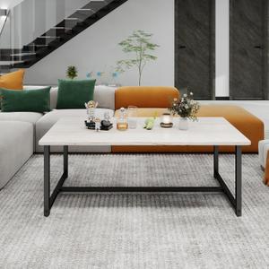 Industrial Coffee Table with Rectangle Wood and Stable Metal Frames, Rustic Vintage Living Room Table for Living Room, Office, Teak Oak/Black, Easy Assembly